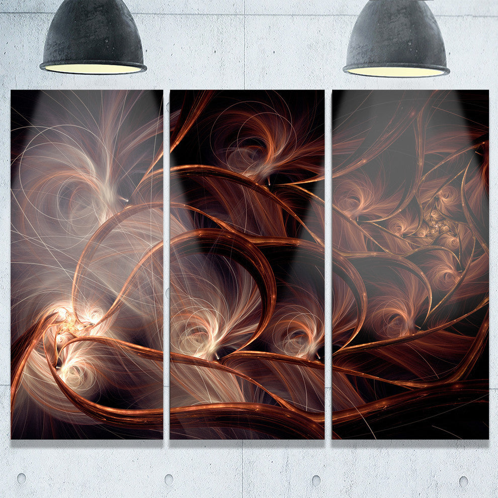 "Glittering Brown Fractal Flower on Black" Metal Wall Art, 3 Panels, 36"x28"