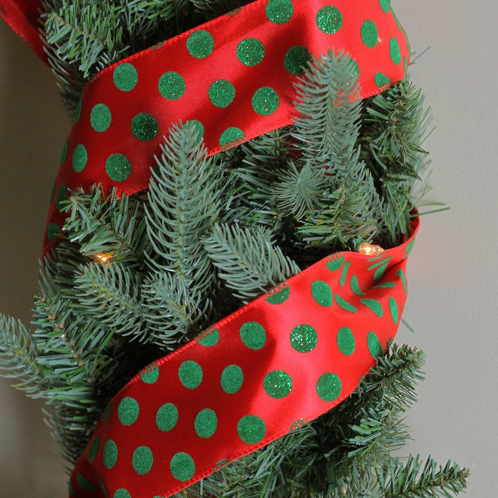 Red & Green Polka Dot Wired Christmas Craft Ribbon