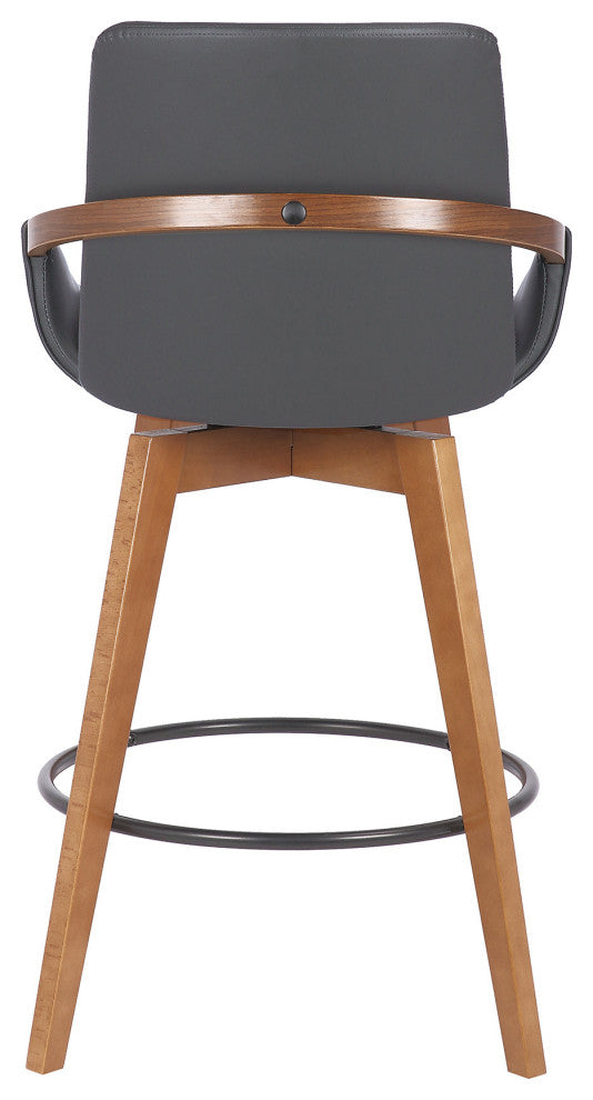 26" Luxurious Gray Faux and Walnut Wood Swivel Bar Stool