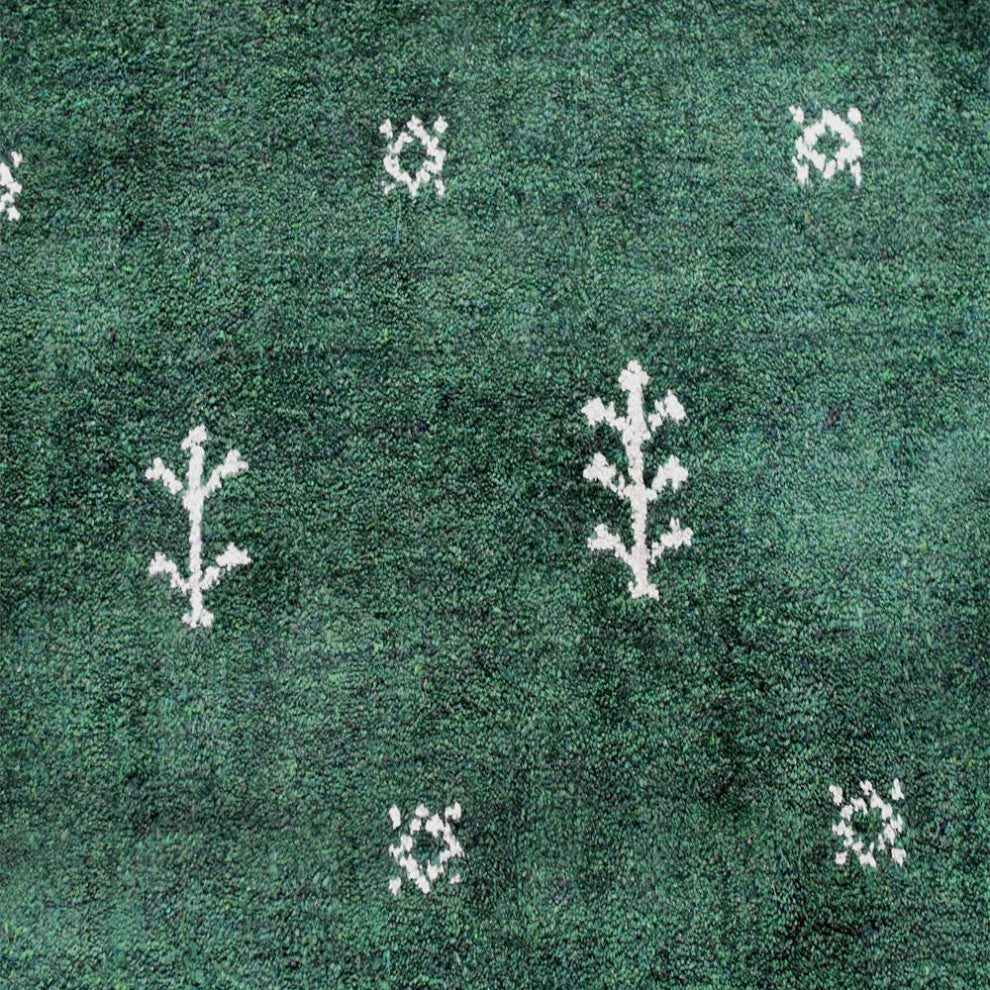 HAND KNOTTED LOOM SILK AREA RUGS-6'x9',Rectangle,Dark Green White,Contemporary