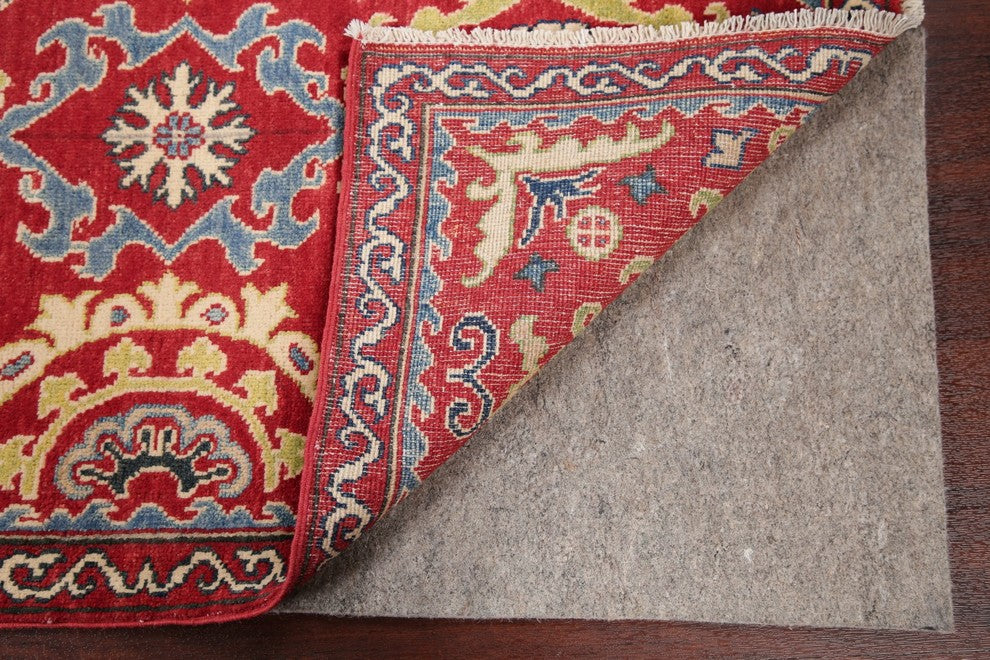 Traditional Oriental Wool Hand-Knotted Pakistani Kazak Area Rug, Red, 4'3"X2'9"