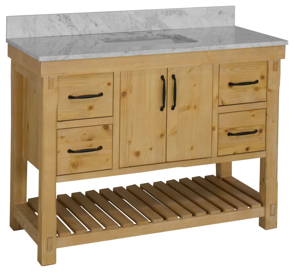 Birmingham Bathroom Vanity, Drift Wood, 48", Carrara Marble, Single Sink