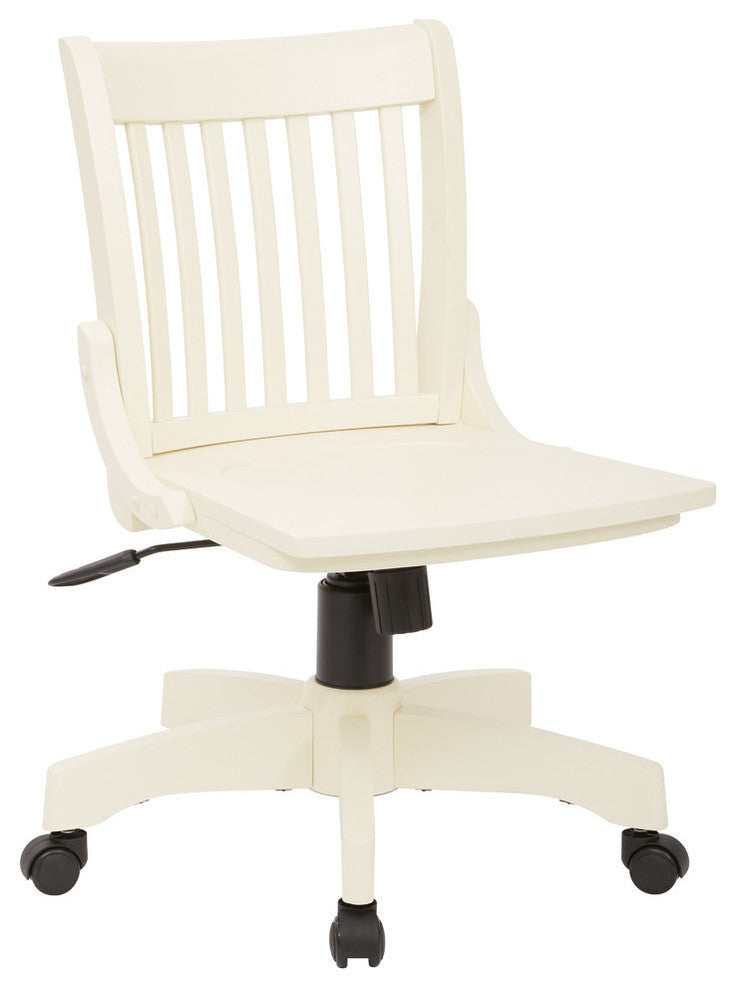 Deluxe Armless Wood Bankers Chair With Wood Seat, Antique White Finish