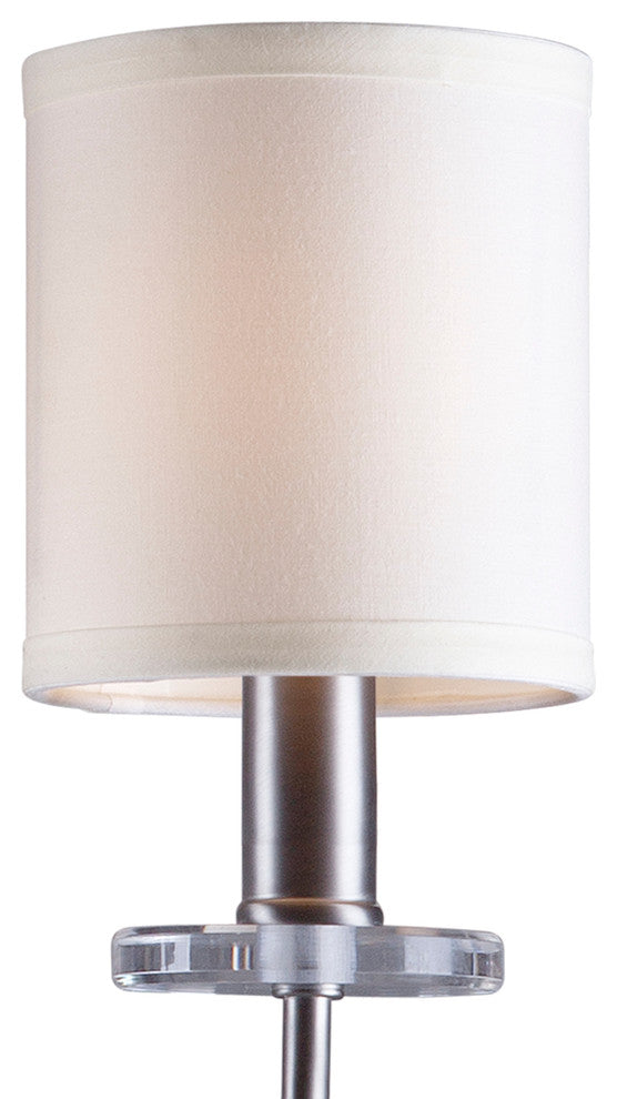 5 Light Chandelier, Brushed Nickel, Off White Linen Shade