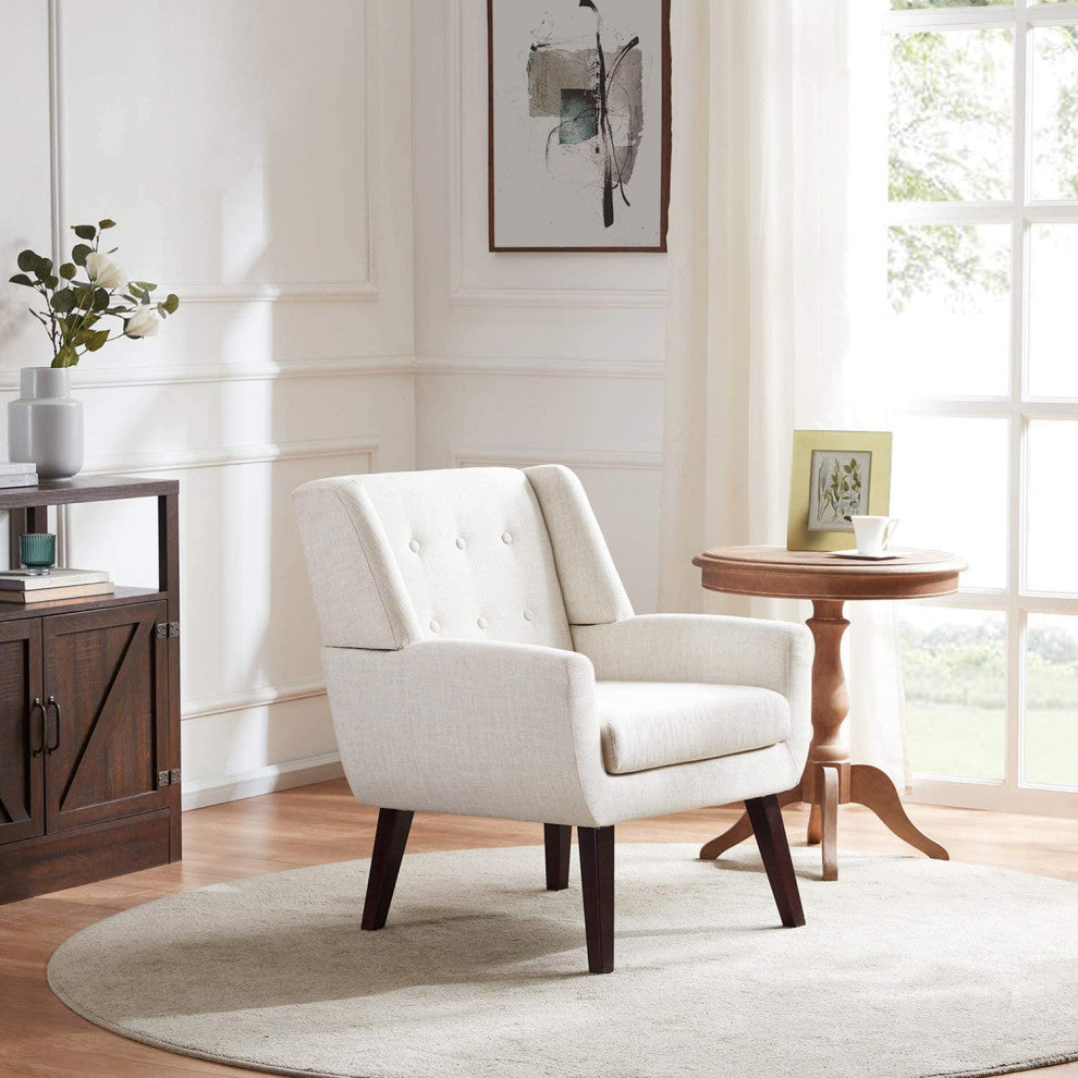 Accent Chair, Button Tufted Upholstered Sofa Chairs, Comfy Linen Fabric Armchair