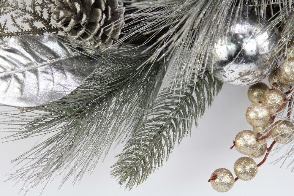 14" Metallic Pine Cone, Ball Ornament , Berry, Cedar Christmas Wreath