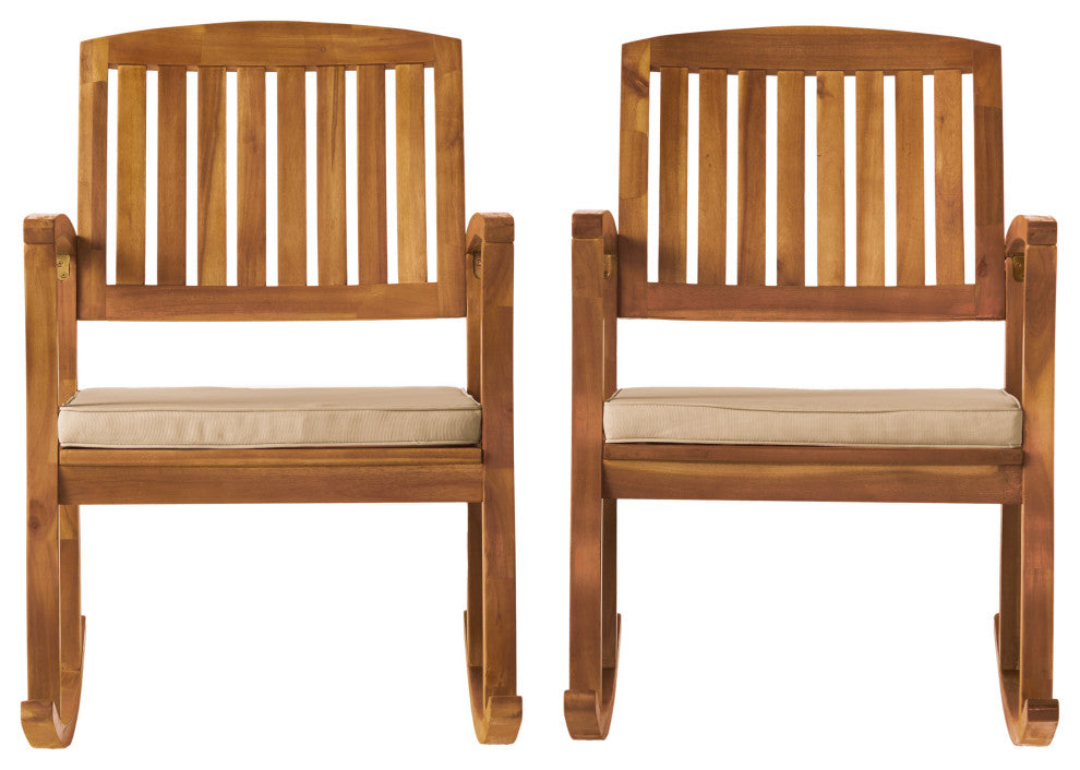GDF Studio Sadie Outdoor Acacia Wood Rocking Chairs with Cushions, Set of 2