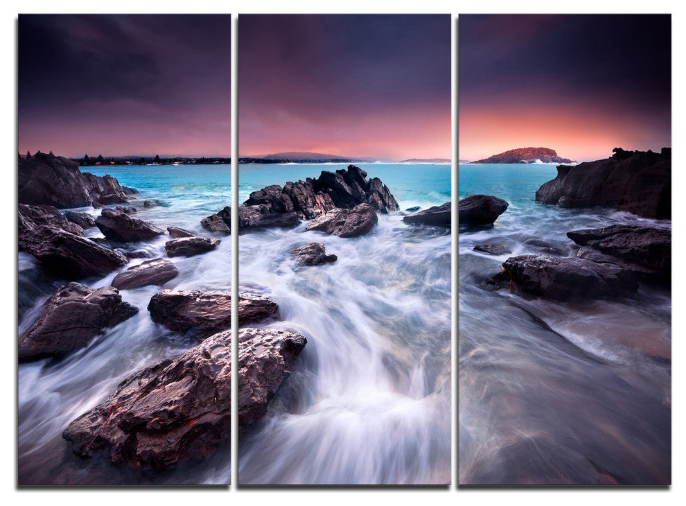 "Fascinating View of Rocky Coast" Metal Wall Art, 3 Panels, 36"x28"