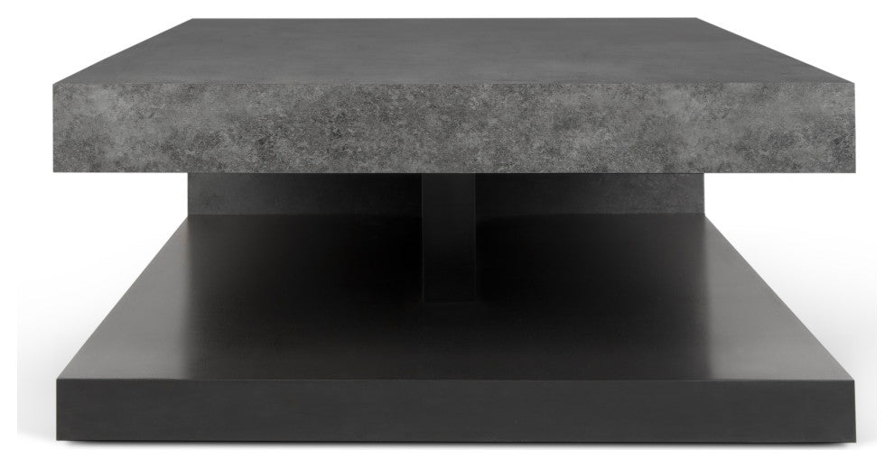 Modern Low Coffee Table, Gray and Black Layers, Faux Concrete