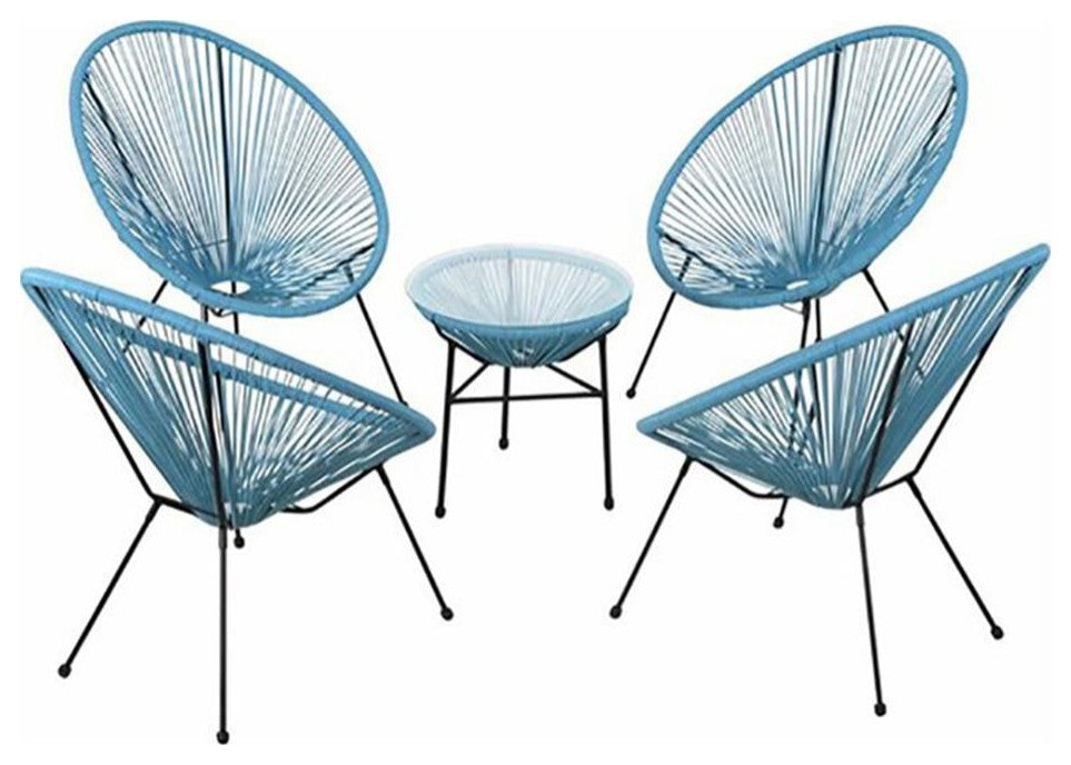 Living Source International 5-Piece Metal & Wicker Outdoor Set in Turquoise