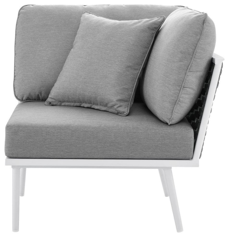 Lounge Sectional Sofa Chair Set, White Gray, Aluminum, Modern, Outdoor