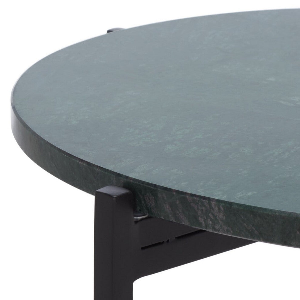 Safavieh Evrynne Round Accent Table, Green Marble/Black
