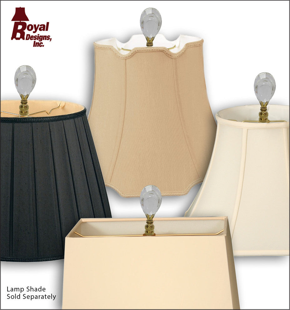 Flat Teardrop Shaped K9 Clear Crystal Lamp Finial With Polished Brass Base, Set