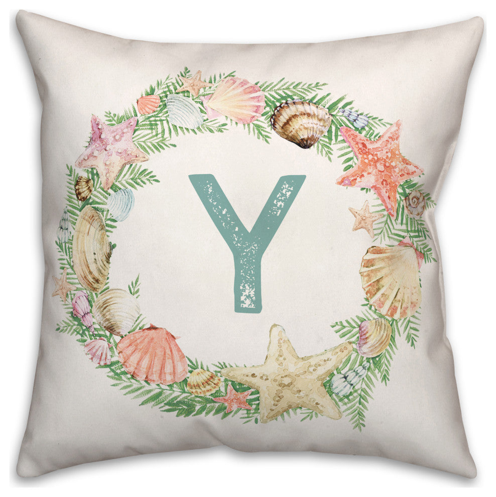 Coastal Christmas Monogram - Y 18x18 Spun Poly Pillow