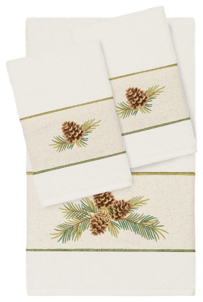 Linum Home Textiles Turkish Cotton Pierre 3-Piece Embellished Towel Set, Cream