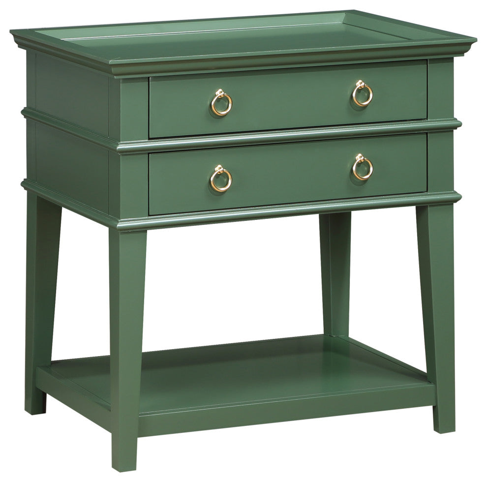 Clara Vintage Green 2-Drawer Tray Top Nightstand