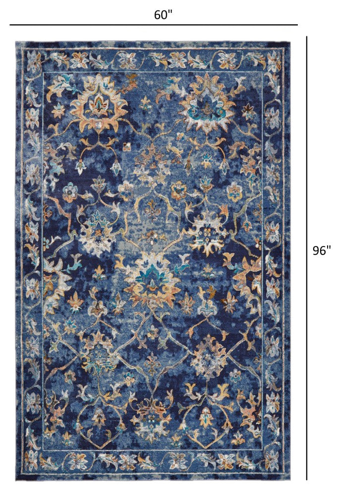 5' X 8' Blue And Ivory Dhurrie Area Rug