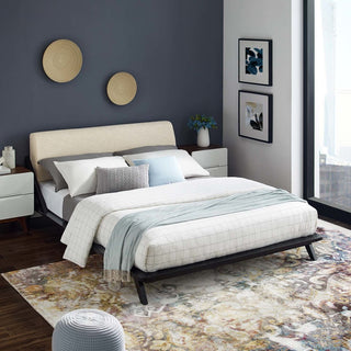 Luella Queen Upholstered Fabric Platform Bed, Walnut Beige