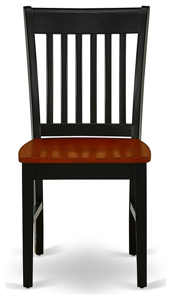 Formal Dining Chair with Plain Wood Seat, Set of 2, Black & Cherry