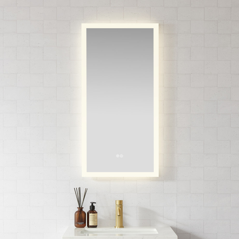 Beijing Rectangular Frameless LED Wall Bath Vanity Mirror, Acrylic, 18"w X 40"h