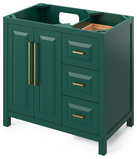 Cade Transitional 36" Forest Green Left Offset Sink Vanity, Black Granite Vanity