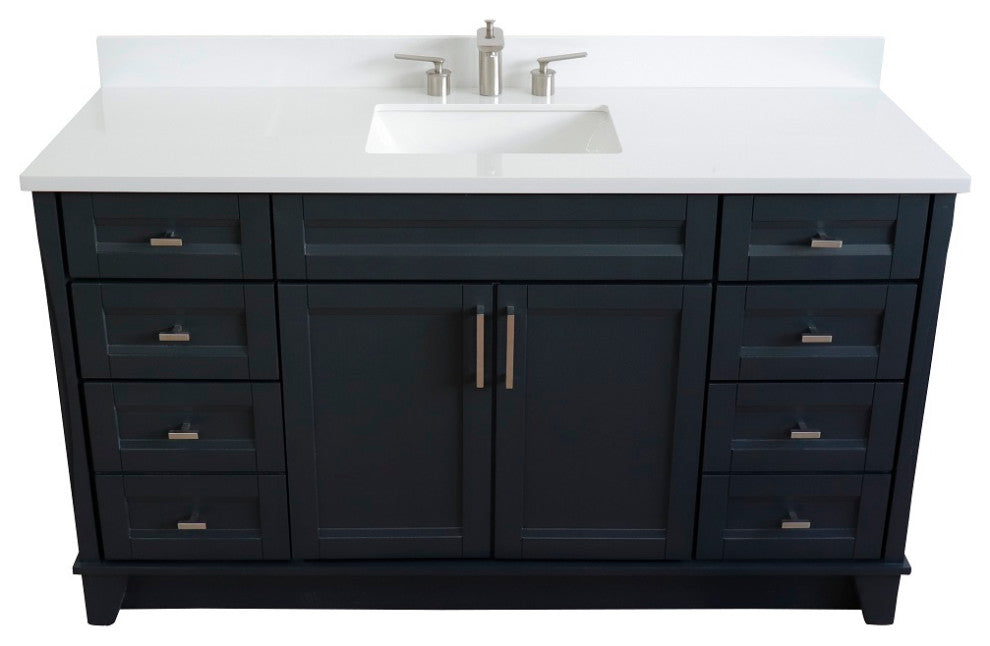 61" Single Vanity, Dark Gray Finish With Engineered Stone Top, Rectangle Sink