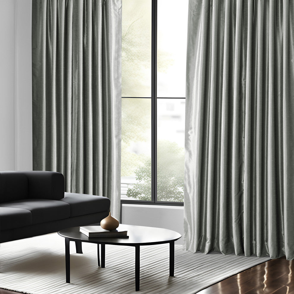 Blackout Extra Wide Vintage Textured Faux Dupioni Curtain, Silver, 100"x96"