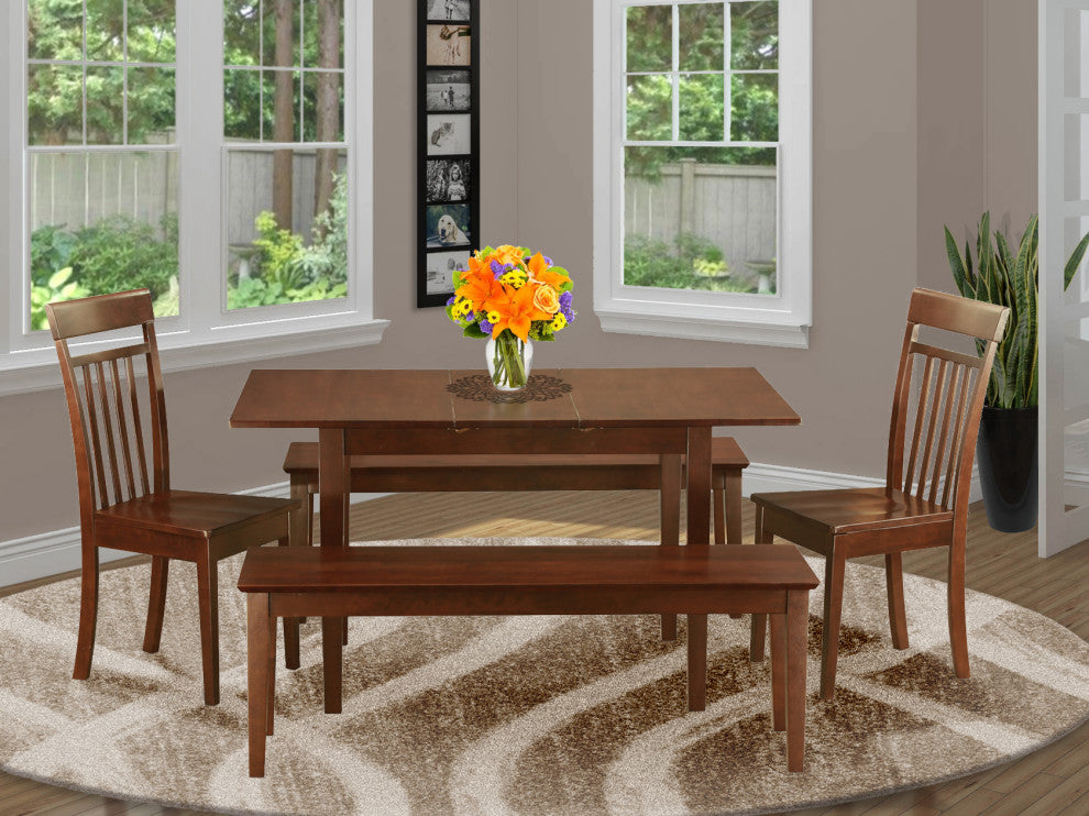 5 Pc Small Kitchen Table Set Table, Leaf Plus 2 Dining Table Chairs, 2 Benches