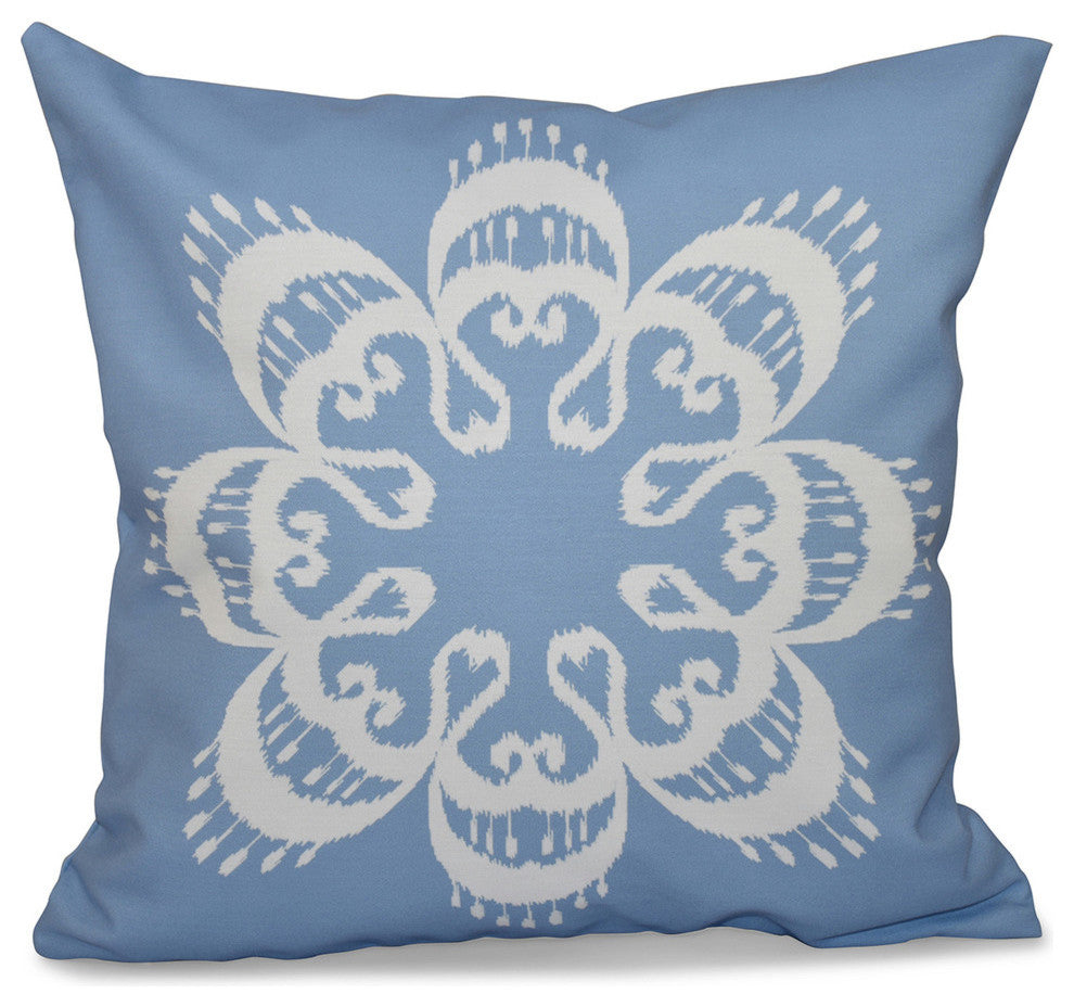Ikat Mandala, Geometric Print Pillow, Blue, 16"x16"