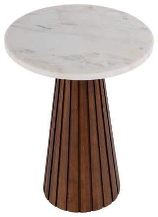Dara 14" W Round Marble and Wood Side Table