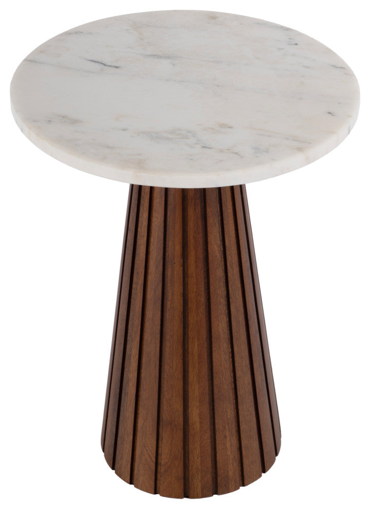 Dara 14" W Round Marble and Wood Side Table