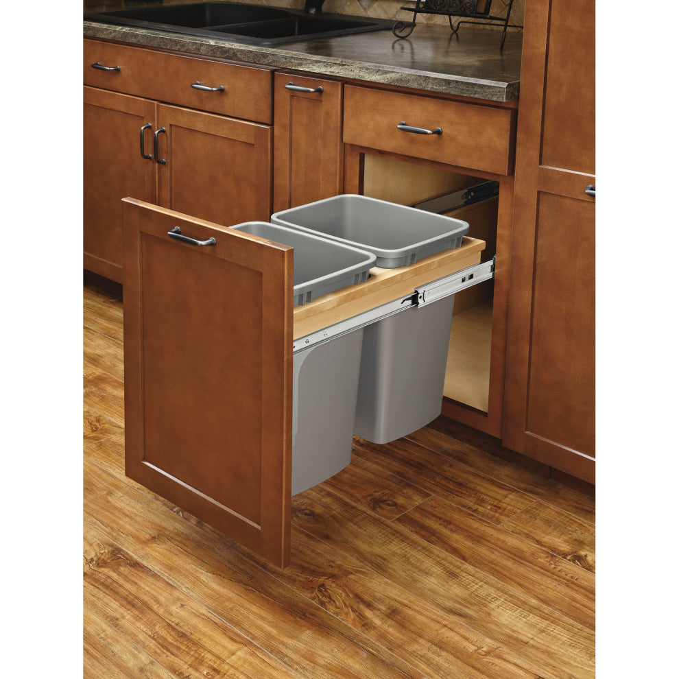Wood Top Mount Pull Out Trash Bin With BB Soft Close, 12", 27 qt./6.75 gal
