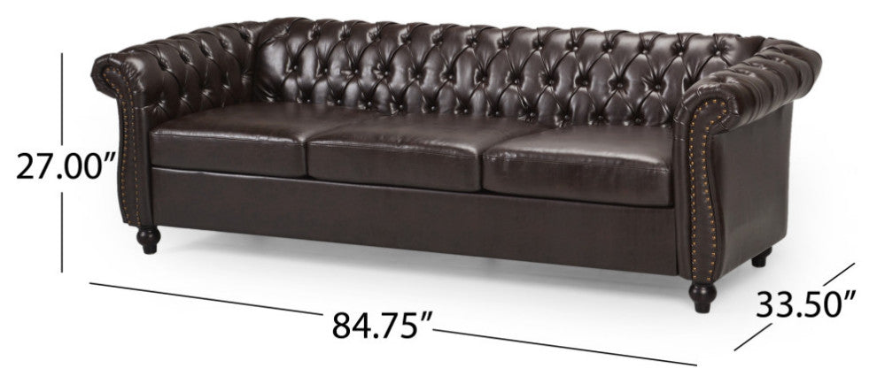 Garrison Tufted Chesterfield Faux Leather 3 Seater Sofa