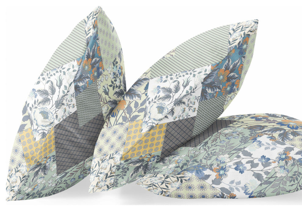 20" Gray Cream Boho Floral Indoor Outdoor Throw Pillow