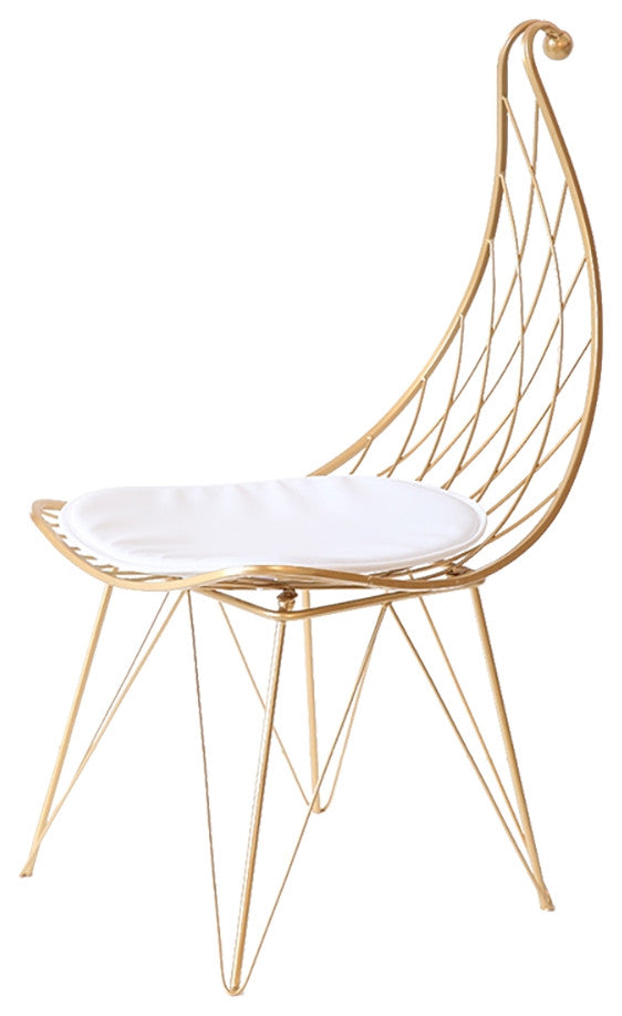 Glam Metal Dining Chair Hollow with PU Leather Cushion in Gold Finish Chair