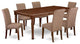 DOBA7-MAH-18 7Pc table with linen brown fabric Chairs with mahogany chair legs