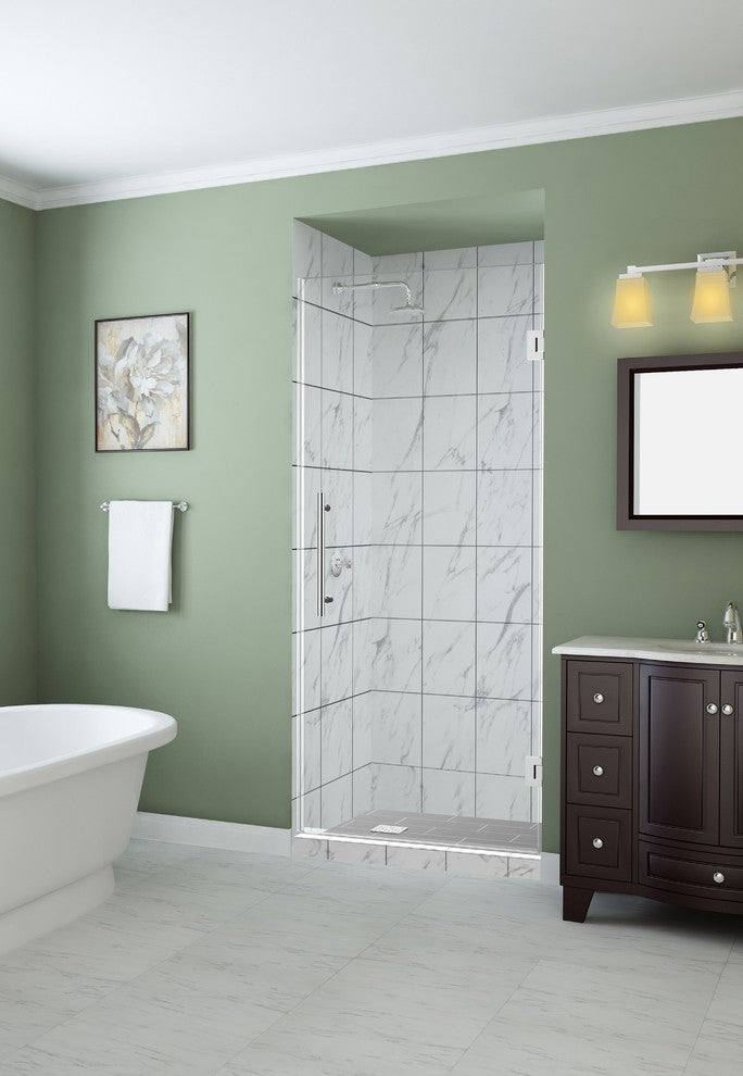 Kinkade 29.75"-30.25"x72" Frameless Hinged Shower Door, Chrome