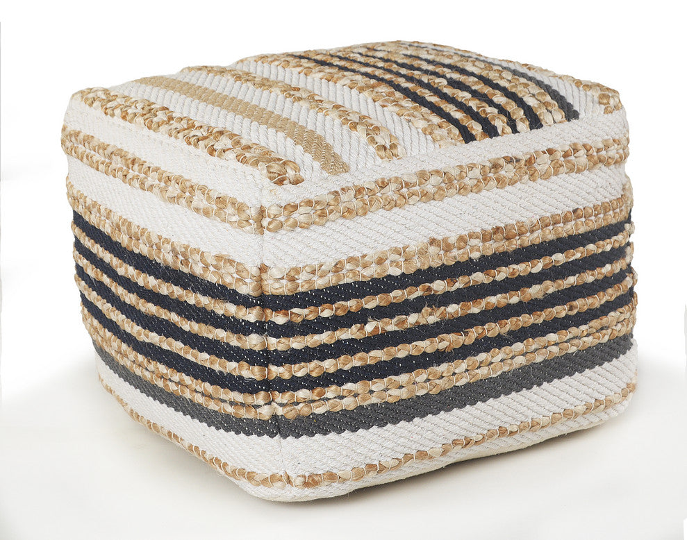 Classic Tri-Colored Natural Jute Pouf