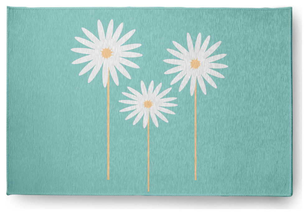Floral Print Spring Chenille Rug, Light Blue, 4'x6'