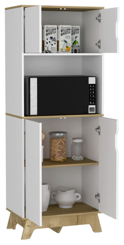Microwave Tall Cabinet Wallas, Kitchen, Light Oak / White