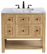 James Martin Breckenridge Bath Vanity, Light Natural Oak, 36", Carrara Marble, Three-Hole