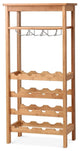 Modern 16 Bottles Bamboo Storage Wine Rack With Glass Hanger
