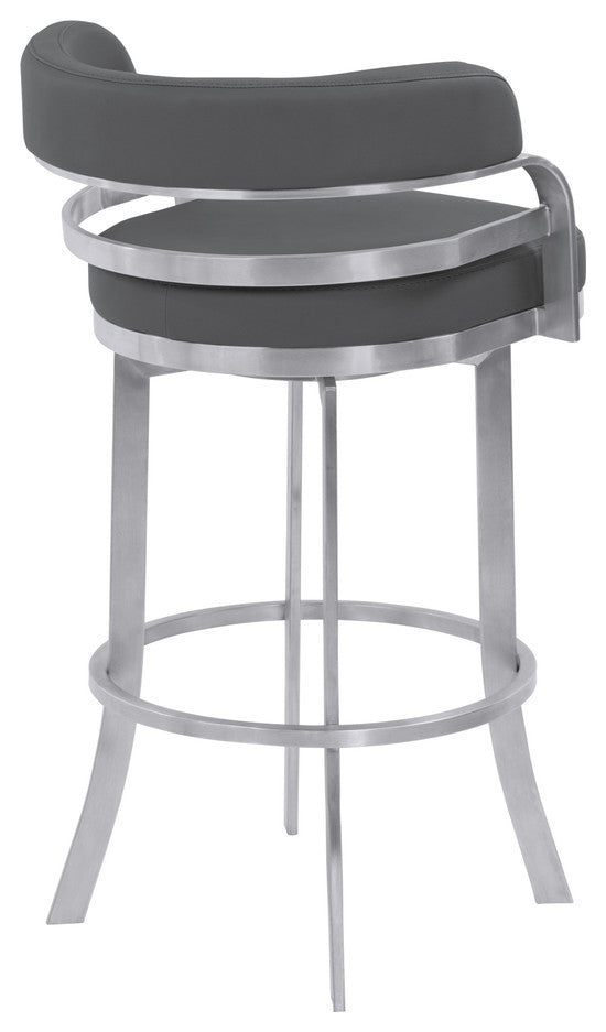 38" Gray Brushed Stainless Steel Bar Height Swivel Full Back Bar Chair