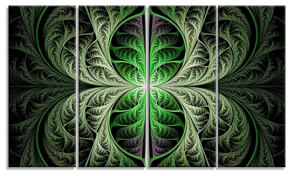 Fabulous Green Fractal Texture, Abstract Canvas Art Print, 48"x28", 4 Panels