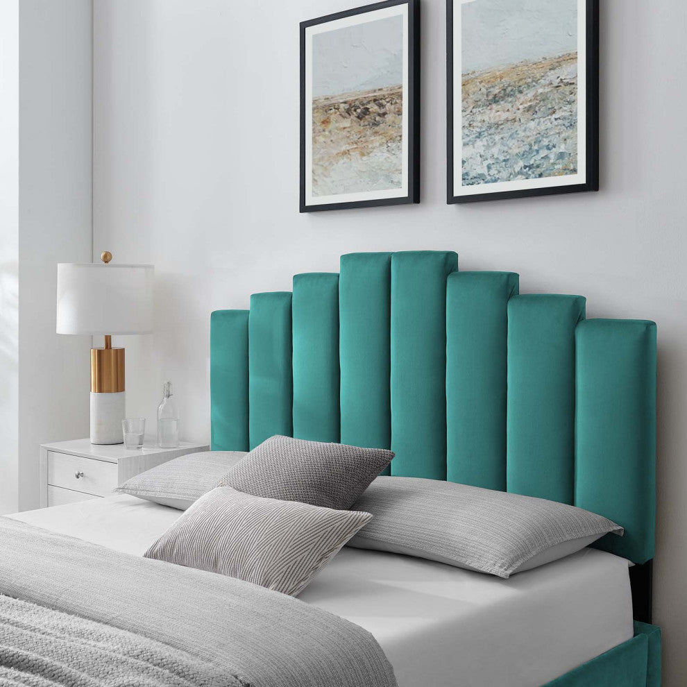 Headboard, Full Queen Size, Velvet, Teal Blue, Modern Contemporary, Bedroom