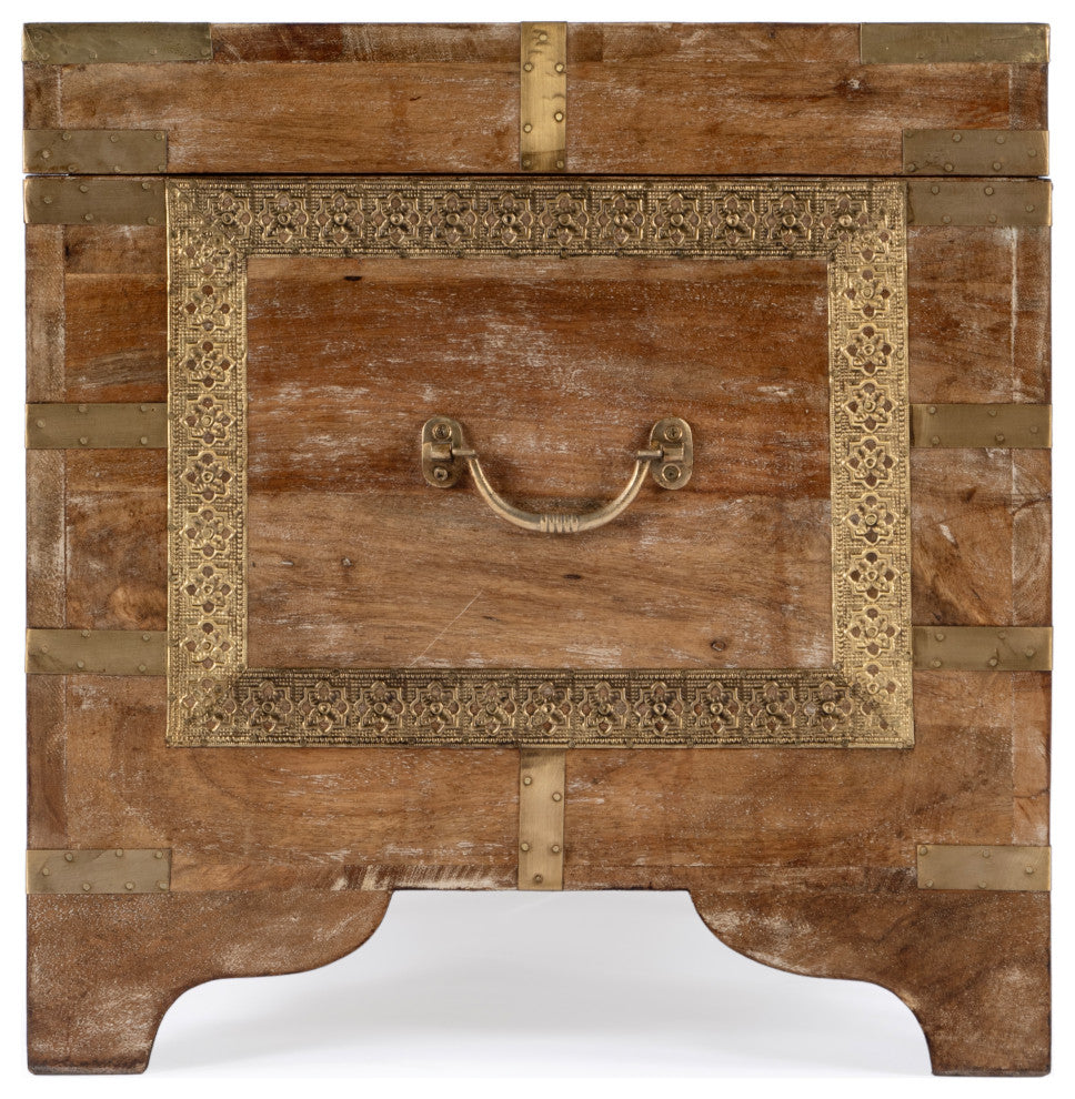 Nador Hand-Painted Brass Inlay Storage Trunk Coffee Table, Sierra Brown
