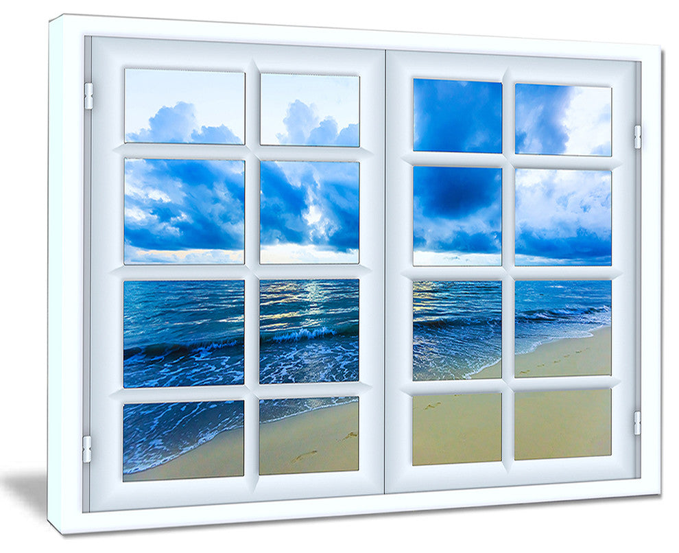 "Closed Window To Blue Seascape" Oversized Landscape Wall Art Print, 40"x30"