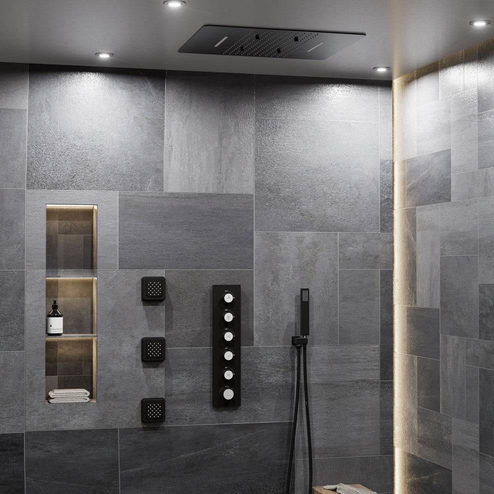 Multifunctional concealed large overhead spray luxury shower, Matte Black