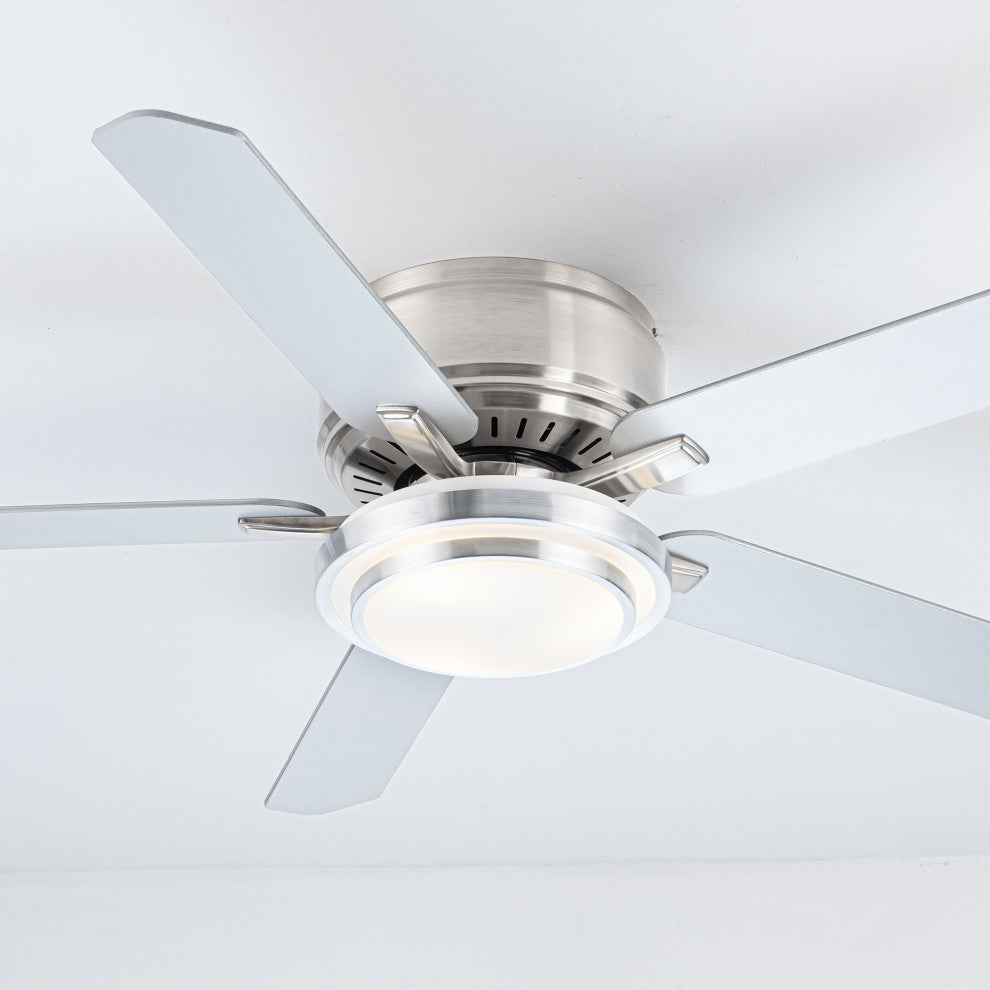 52-inch Modern Satin Nikel Flush Mount Ceiling Fan with Light