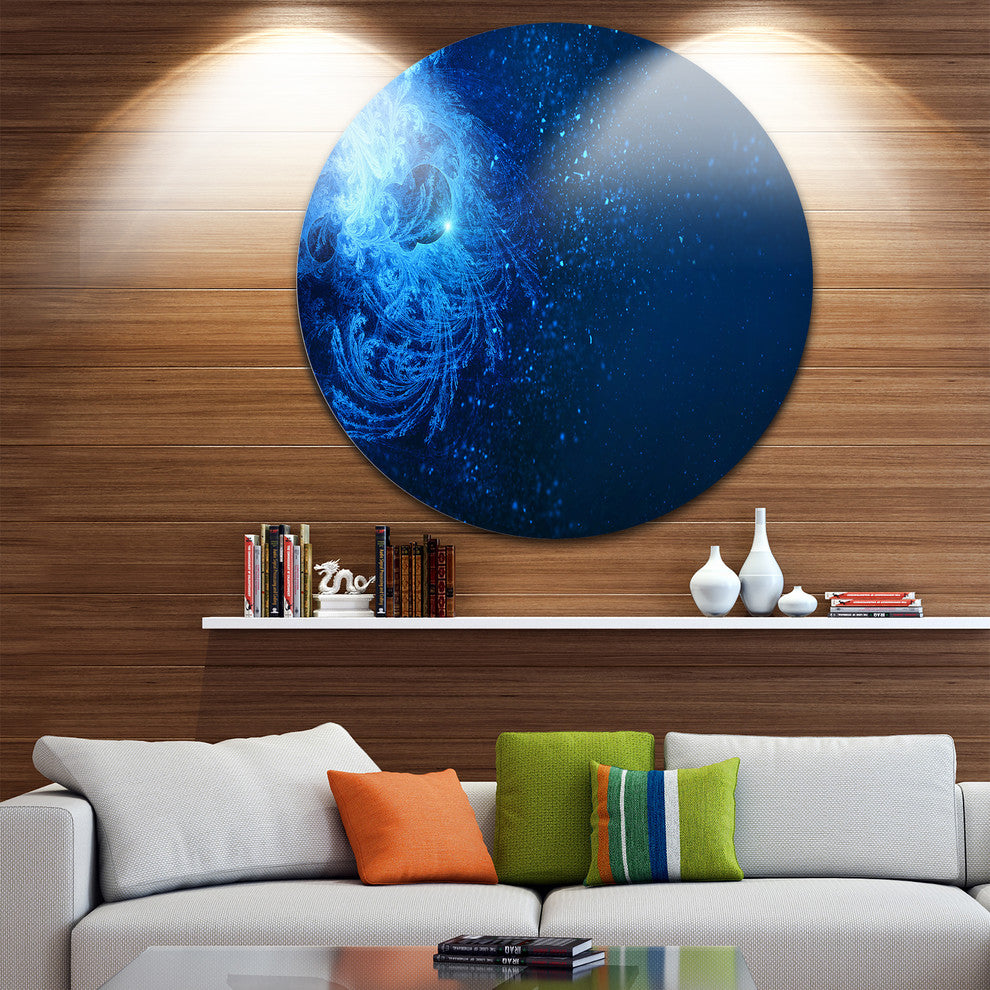 Blue Falling Snow, Abstract Digital Art Round Metal Wall Art, 11"